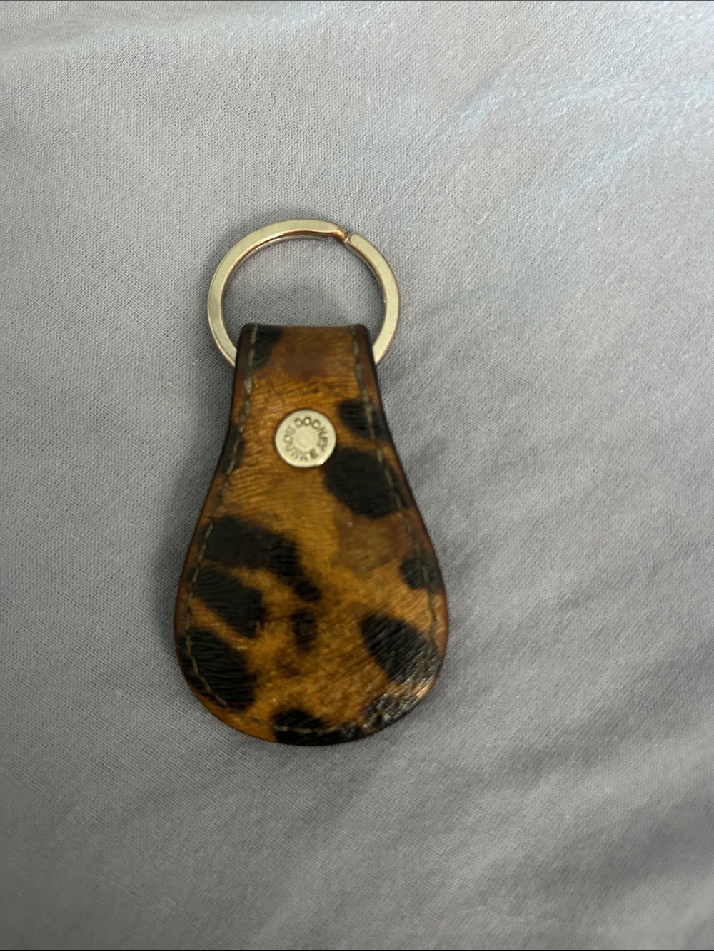 Dooney & Bourke Brown and Black Leopard Leather Logo Key Ring Classic - Picture 2 of 2